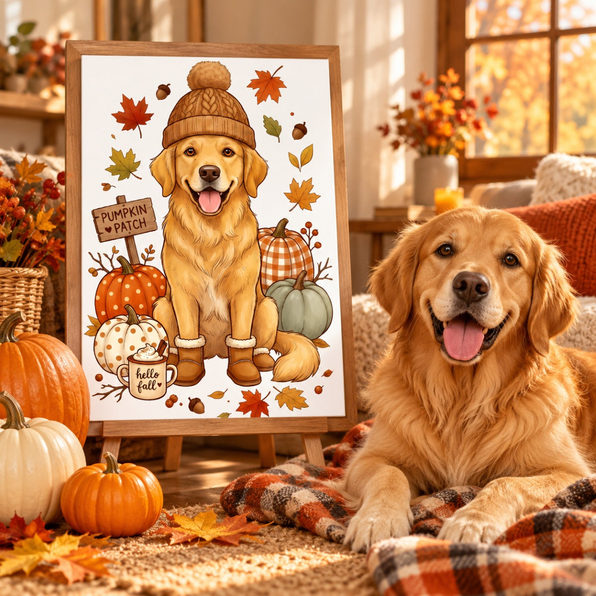 Custom Dog Photo Pumpkin Patch - Personalized Poster - Fall Gift for Dog Moms, Cat Moms, Pet Lovers