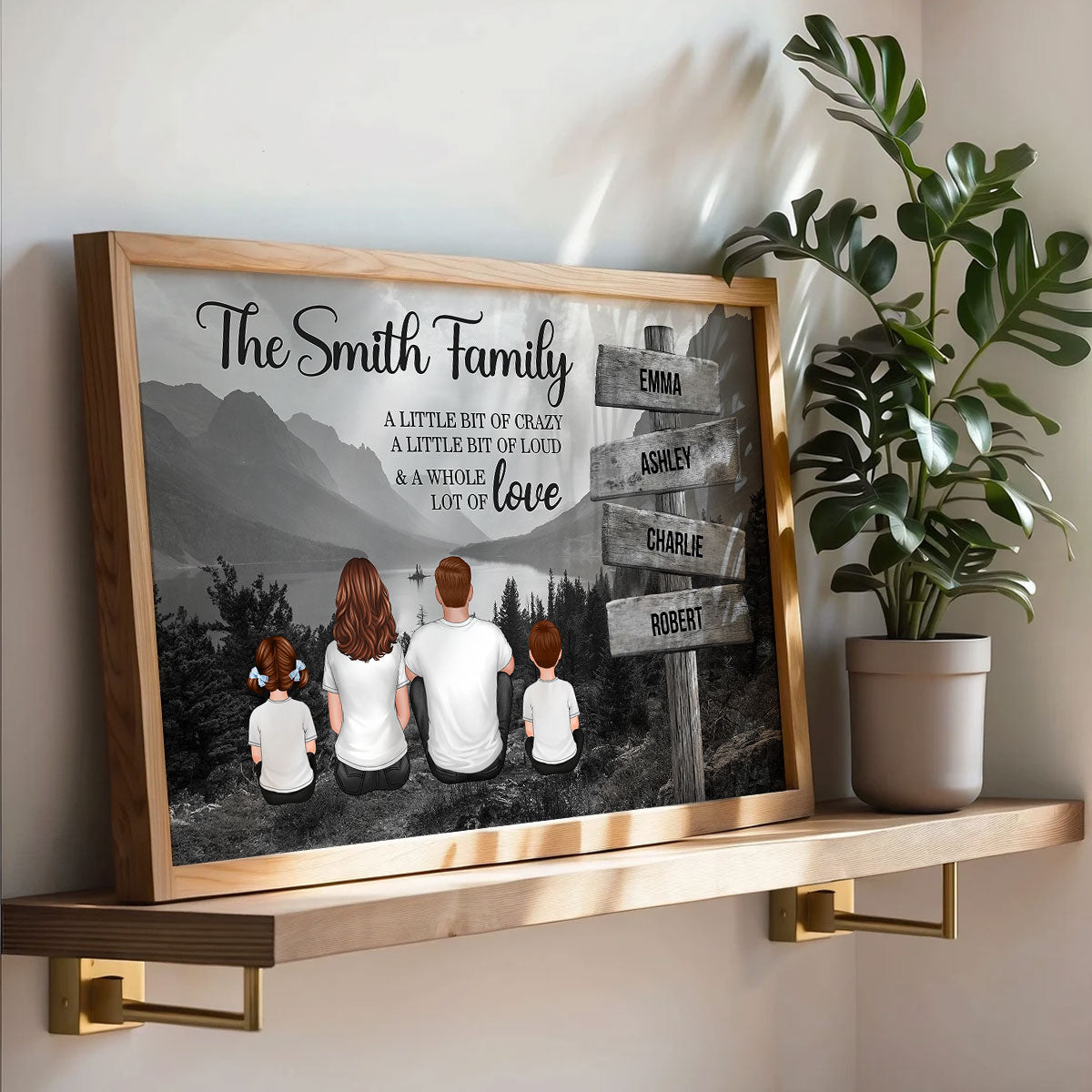 Mountain Range Landscape Family Sitting Back View Personalized Poster