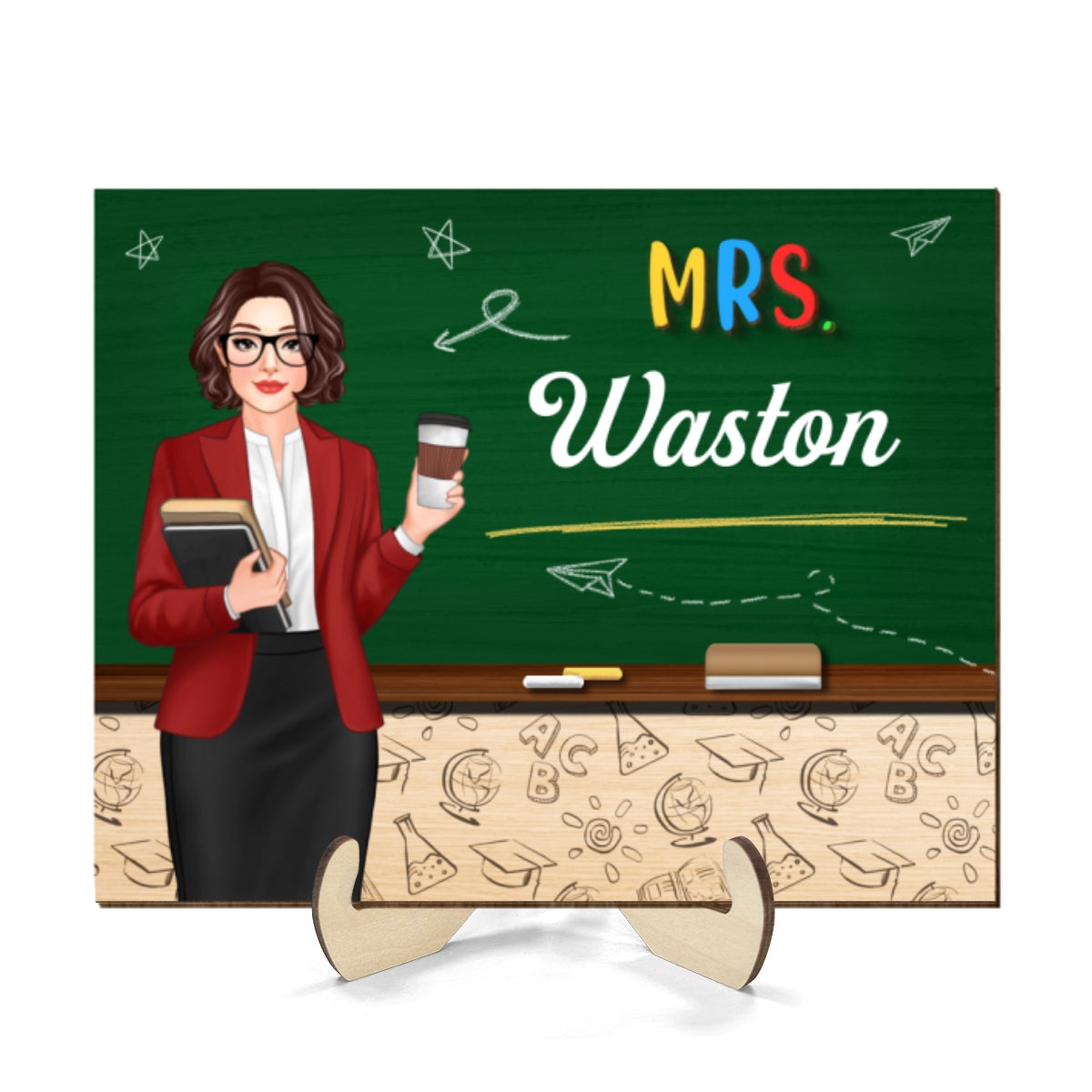 Teacher Sign Blackboard Gift For Teacher Personalized 2-layer Wooden Plaque