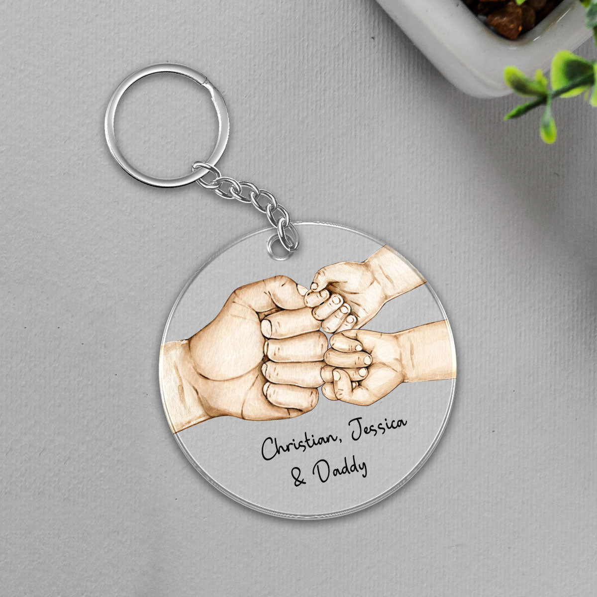 Daddy's Team Fist Bump Personalized Acrylic Circle Keychain