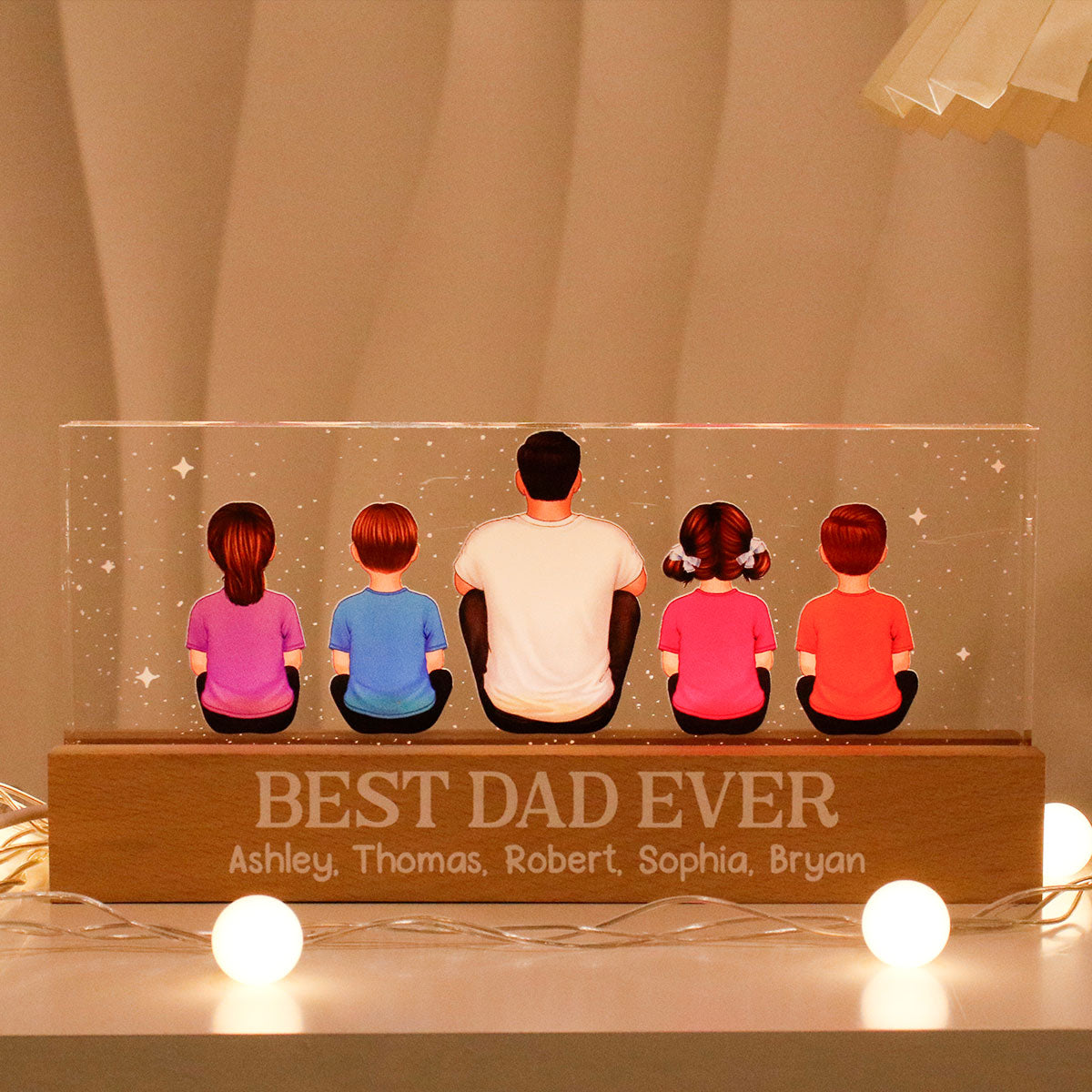 Best Dad Grandpa Ever Sitting Back View Personalized Acrylic LED Night Light