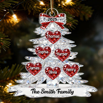 3D Effect Flat Family Christmas Tree Hearts Names - Personalized Acrylic Ornament - Gift For Family