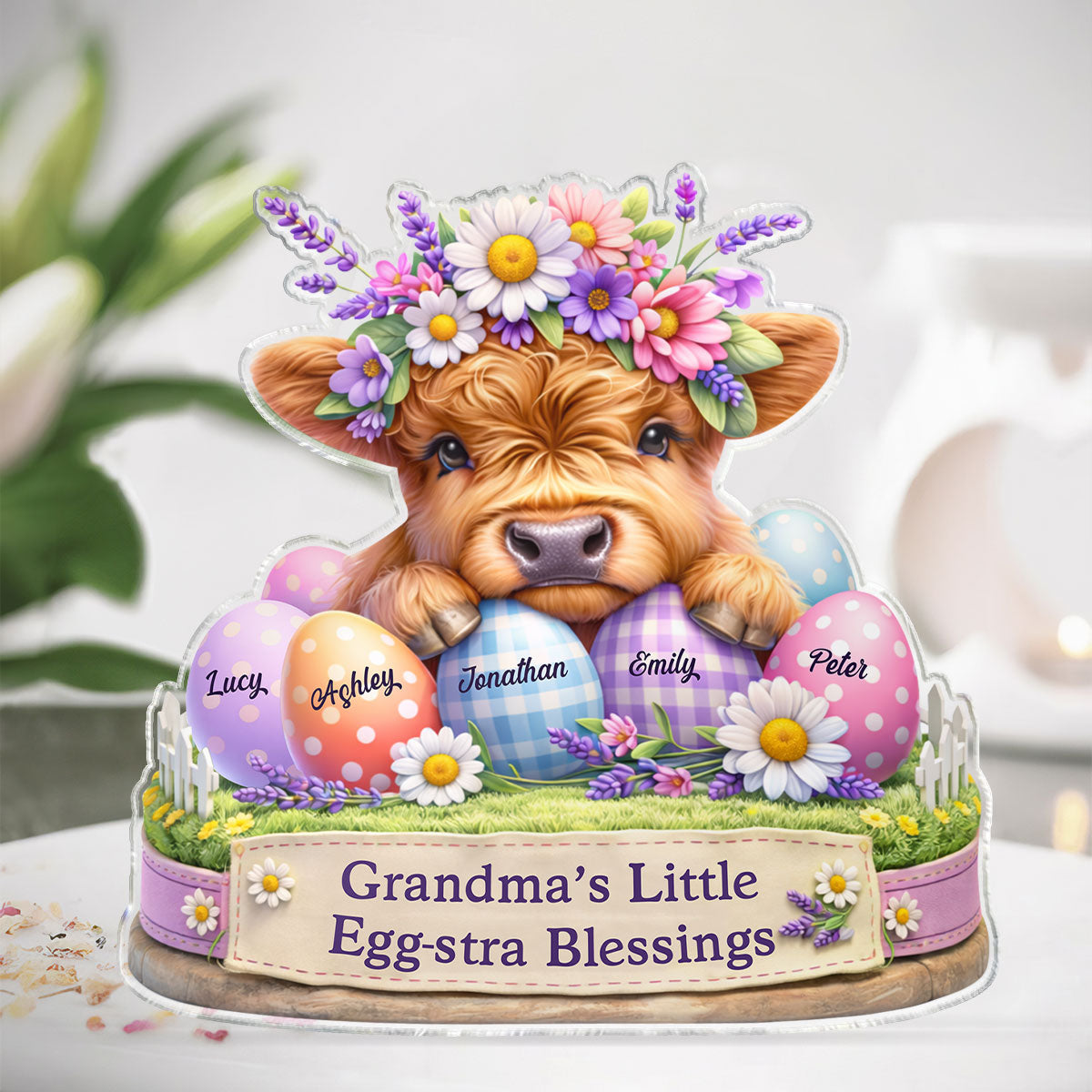Grandma’s Little Egg-stra Blessings - Personalized Acrylic Block Plaque - Gift For Grandma, Easter Home Decoration