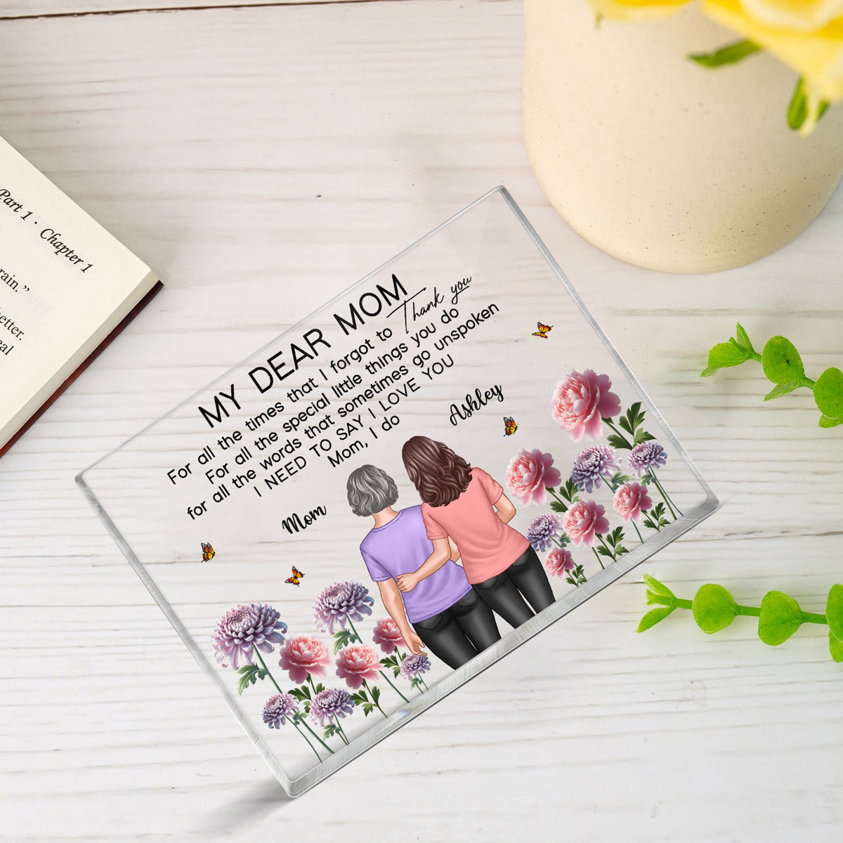 To My Mom Thank You I Love You Happy Mother's Day Birth Flower Personalized Acrylic Block Plaque
