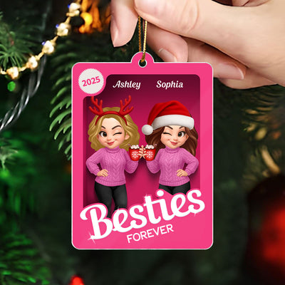 Christmas Besties Forever Pink 3D Effect Action Figure Personalized Acrylic Ornament