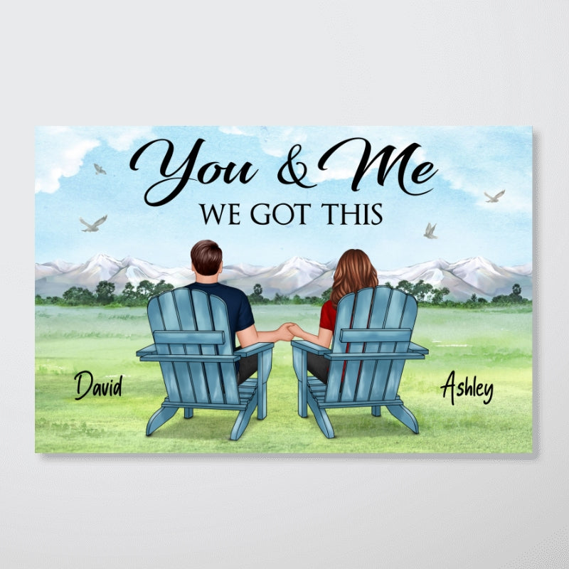 Back View Couple Sitting Mountain View Personalized Horizontal Poster