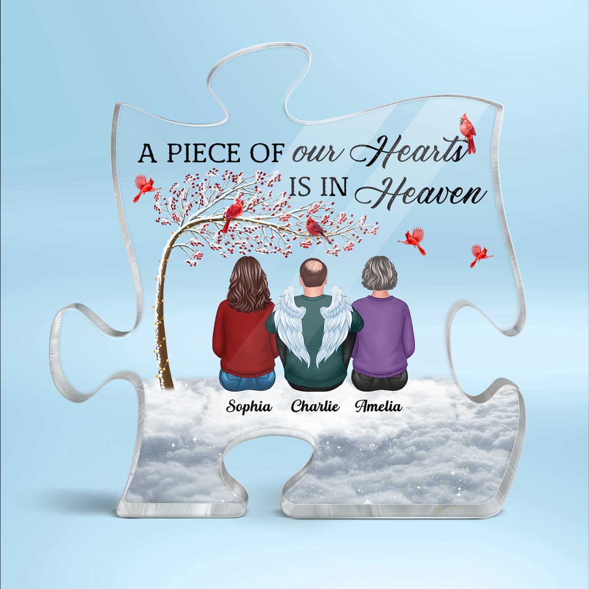 Family Sitting Memorial Remembrance Gift A Piece Of My Heart In Heaven Personalized Puzzle Acrylic Plaque