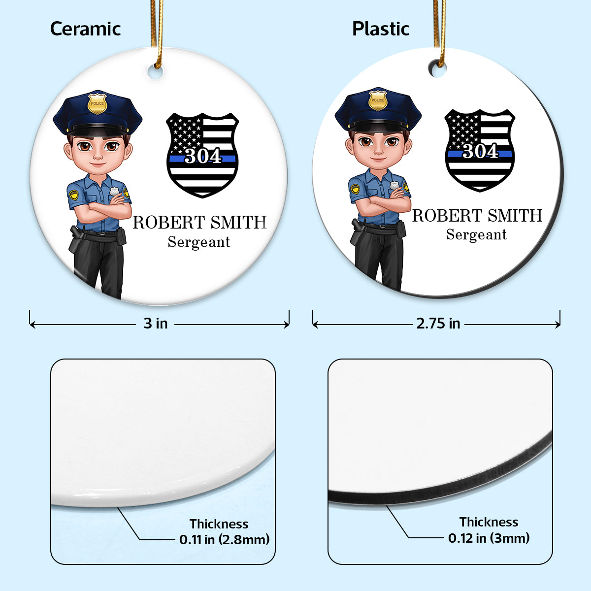 Police Christmas Personalized Ceramic Ornament, Office Decor, Appreciation Gift, Christmas Gift For Law Enforcement