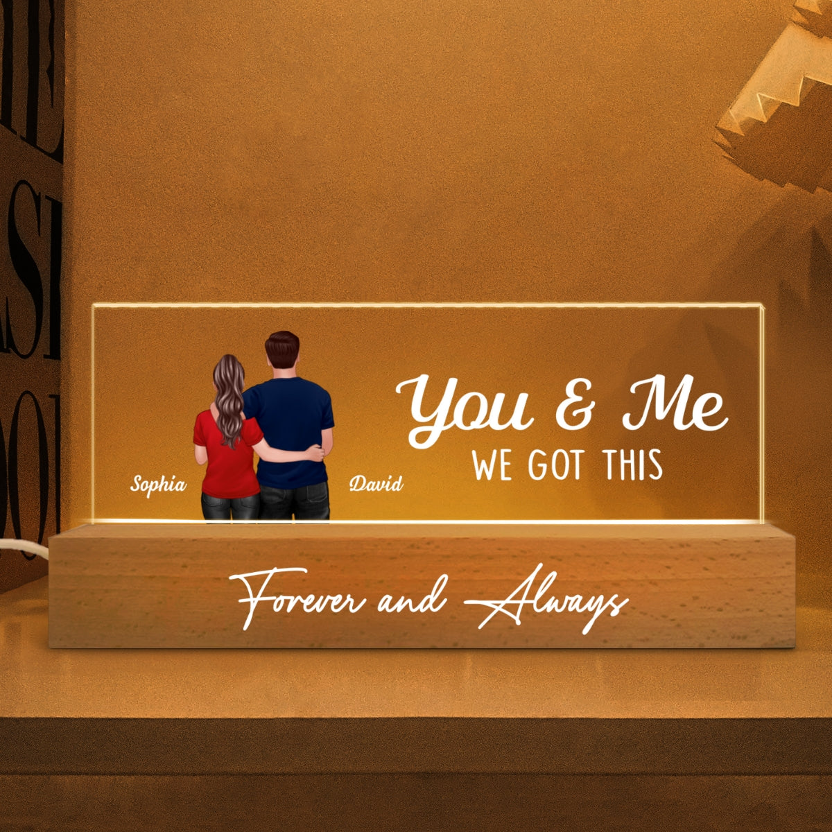 Back View Couple Gift For Him Gift For Her Personalized Acrylic Block LED Night Light