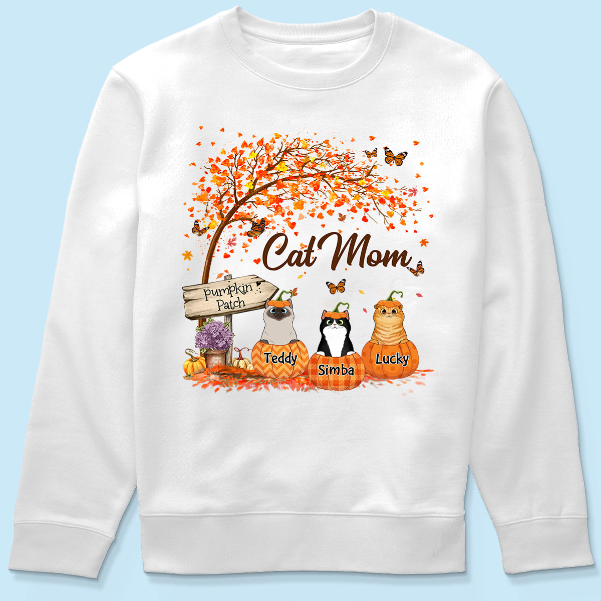 Fluffy Cats Pumpkin Personalized Shirt, Fall Season Gift for Cat Mom