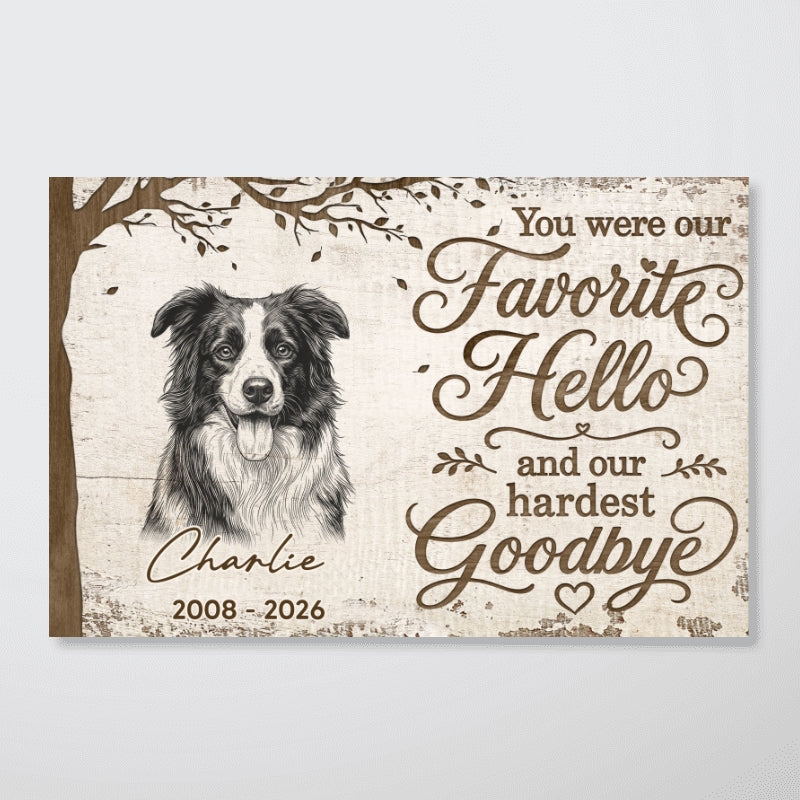 Under Tree Pet Dog Cat Memorial Custom Photo You Were Our Favorite Hello - Personalized Poster - Sympathy Gift, Remembrance Gift