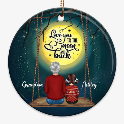 Love To The Moon Grandma Grandkids On Swing Personalized Circle Ornament