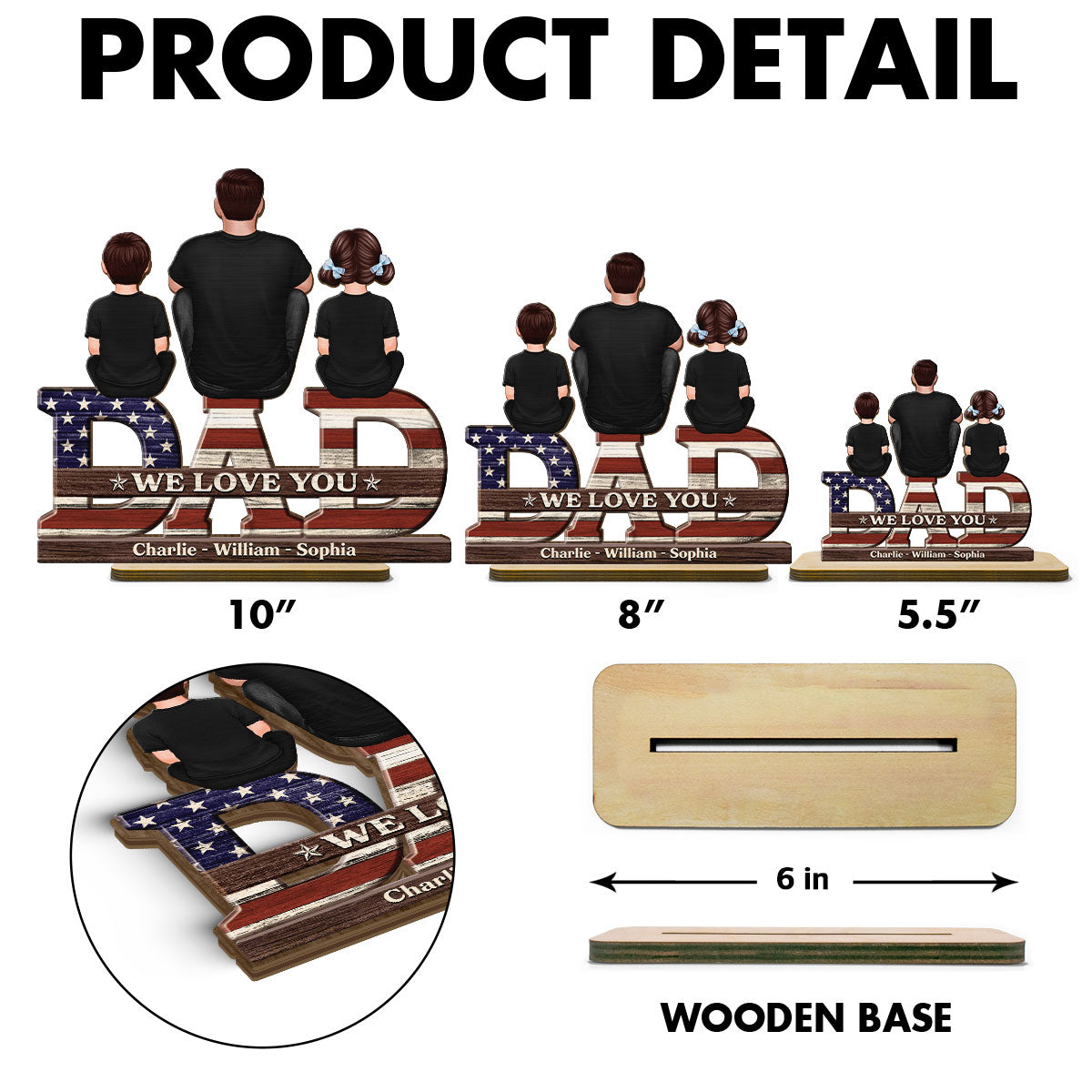 Nation Flag Dad We Love You Personalized 2-Layer Standing Wooden Plaque, Gift For Dad