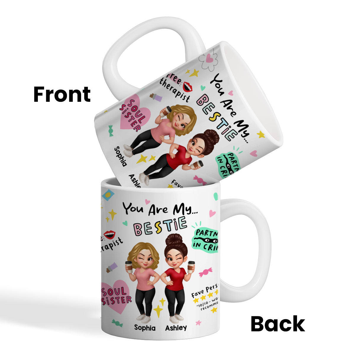 You Are My Bestie Partner in Crime Fave Person Colorful Pretty Best Friends Personalized Mug