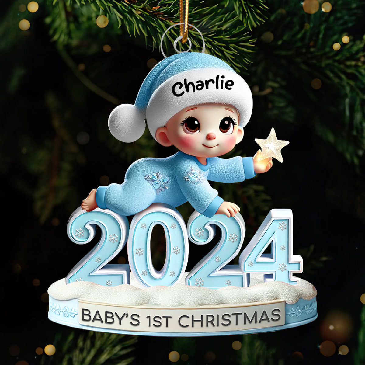 Baby Crawling 2024 Baby's First Christmas 3D Effect Personalized Acrylic Flat Ornament