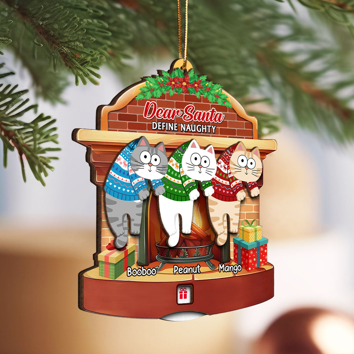 Days Till Santa Arrives Hanging Cats Personalized Countdown Ornament, Christmas Gift For Cat Owners, Cat Lovers