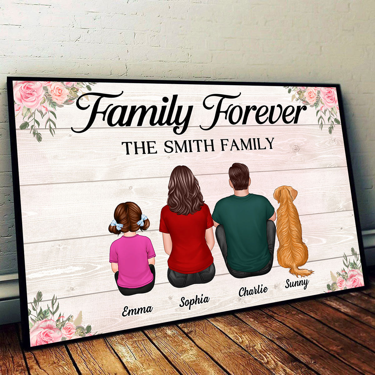 Family Forever Floral Personalized Poster, Gift For Mom