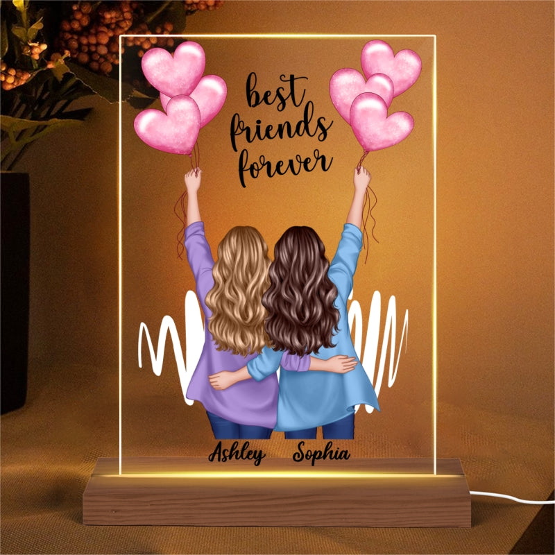 Back View Blazer Besties Holding Balloons Personalized Rectangle Acrylic Plaque LED Night Light