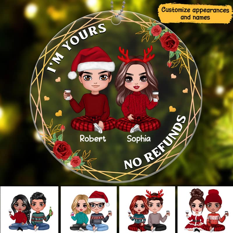 Doll Couple Christmas Floral Personalized Acrylic Ornament