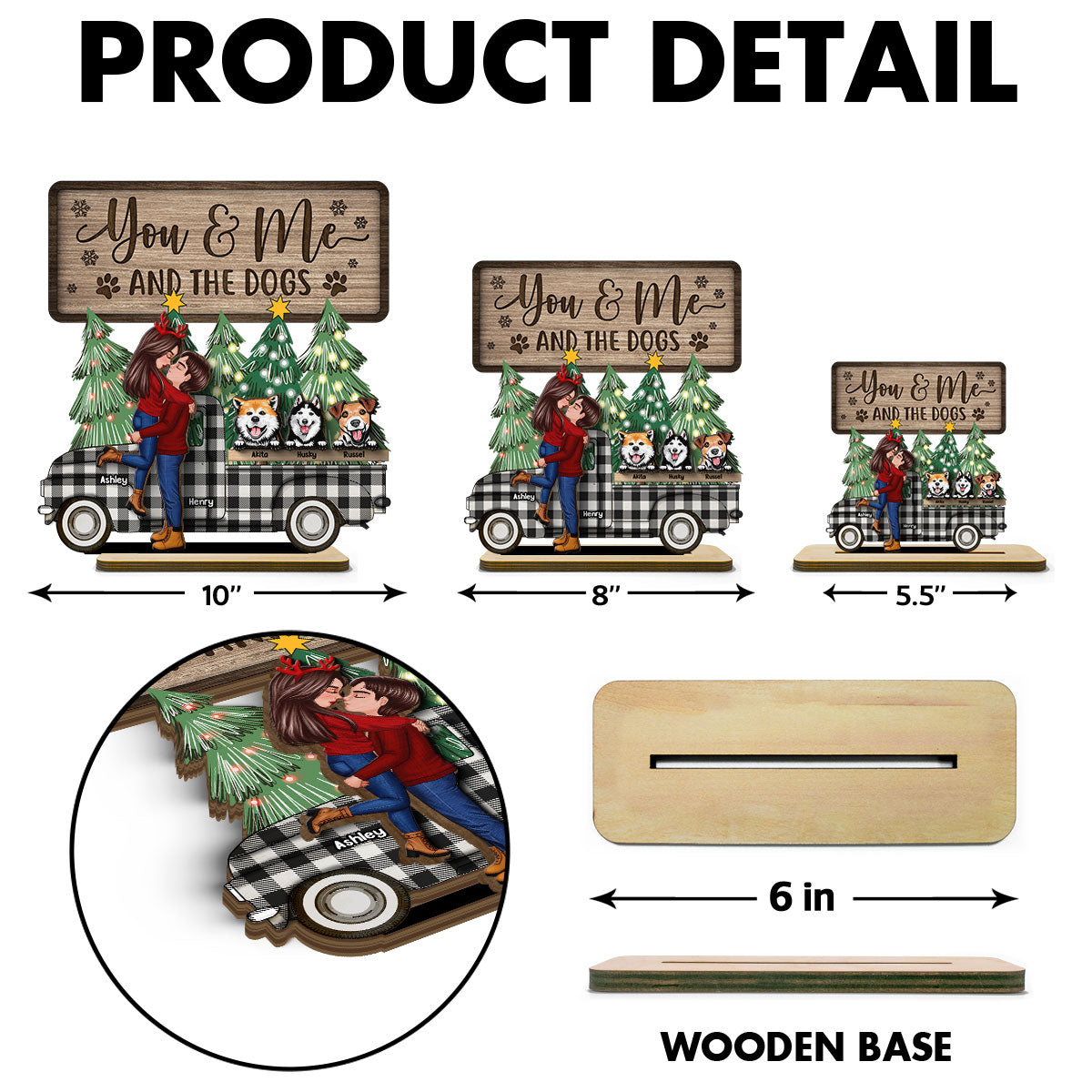 You Me And The Dogs Christmas Truck Personalized 2-Layer Standing Wooden Plaque