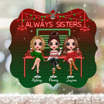 Besties Sisters Drinking Personalized Wooden Ornament
