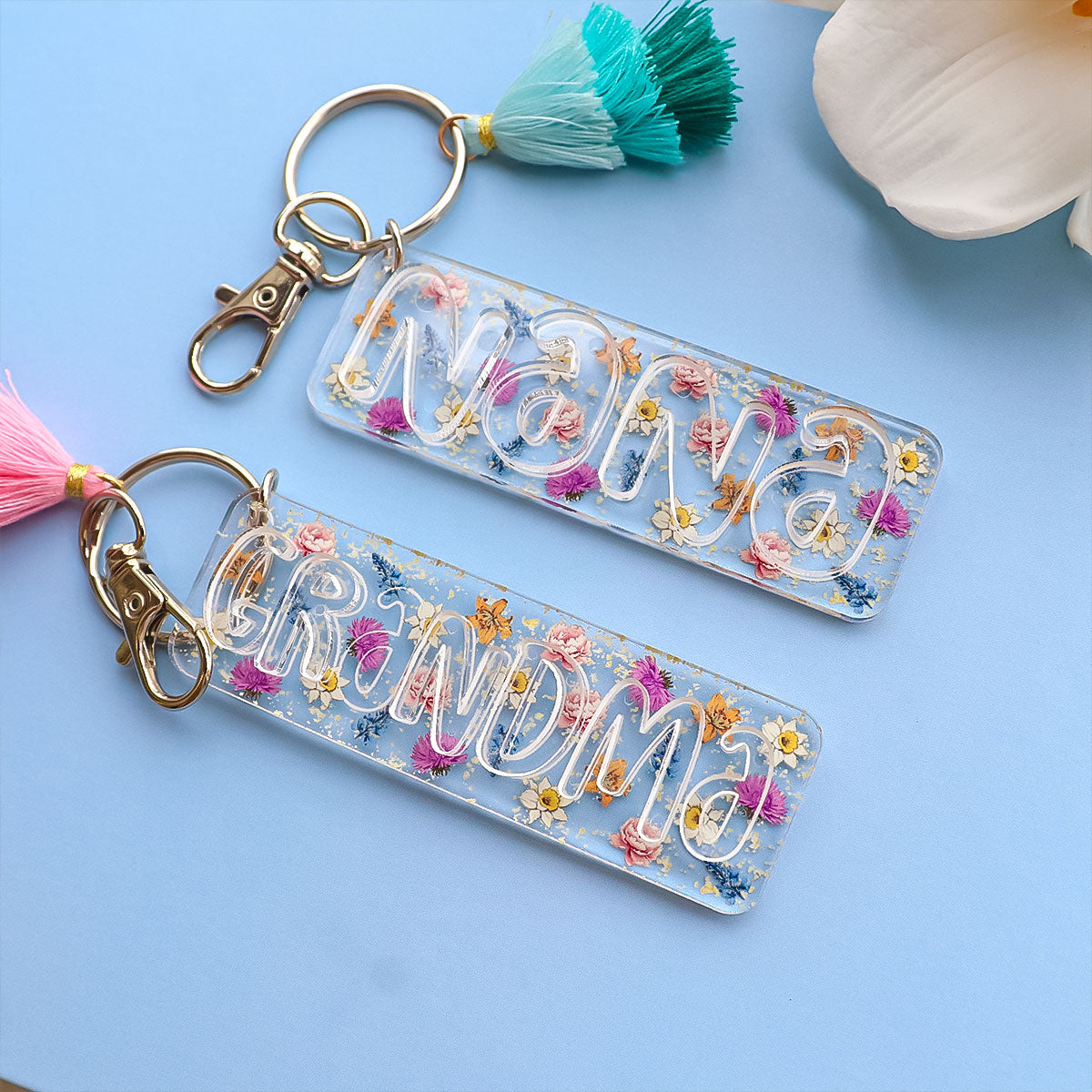 Grandma Mom Birth Month Flowers Personalized 2-Layer Acrylic Keychain