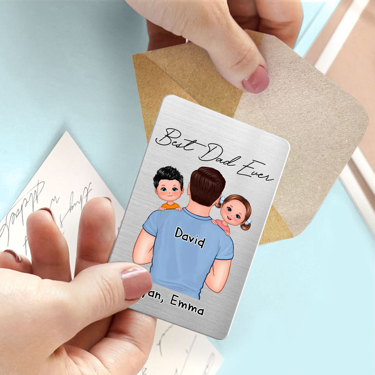 Dad Carrying Kids On Shoulder Gift For Dads Personalized Metal Wallet Card