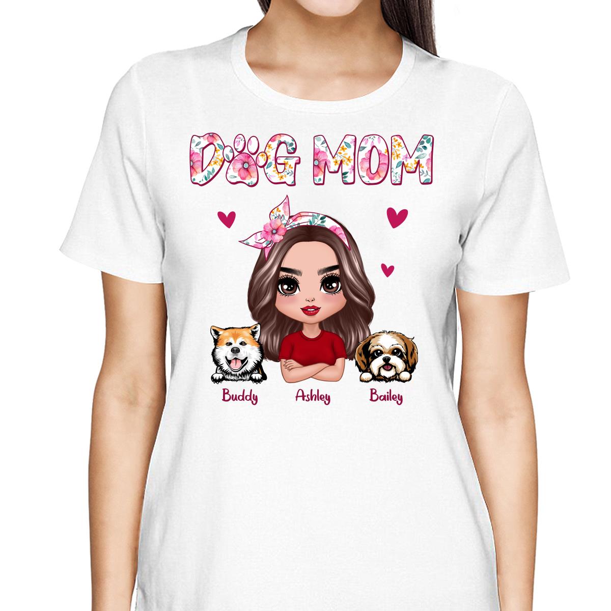 Dog Mom Pink Floral Words Gift For Dog Lovers Personalized Shirt