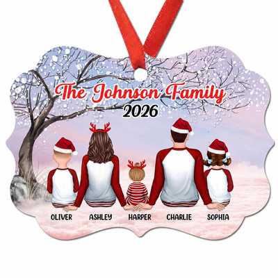 Family Pajamas Sitting Blossom Tree Personalized Christmas Ornament