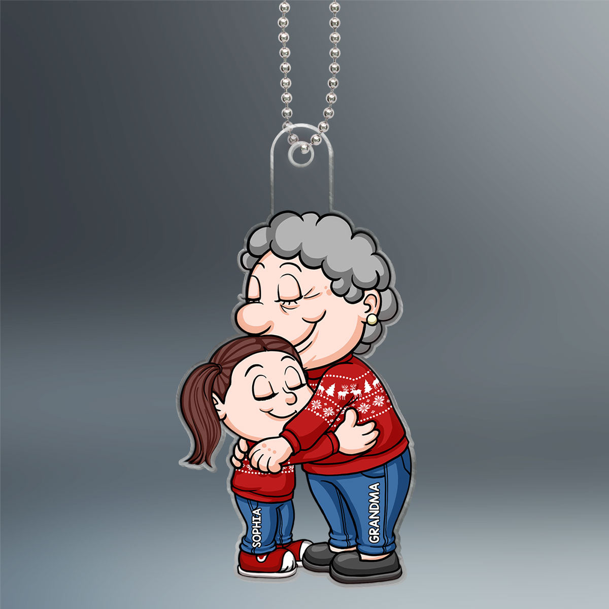 Cute Cartoon Grandma & Grandkid Hugging Christmas Gift For Granddaughter Grandson Personalized Acrylic Ornament