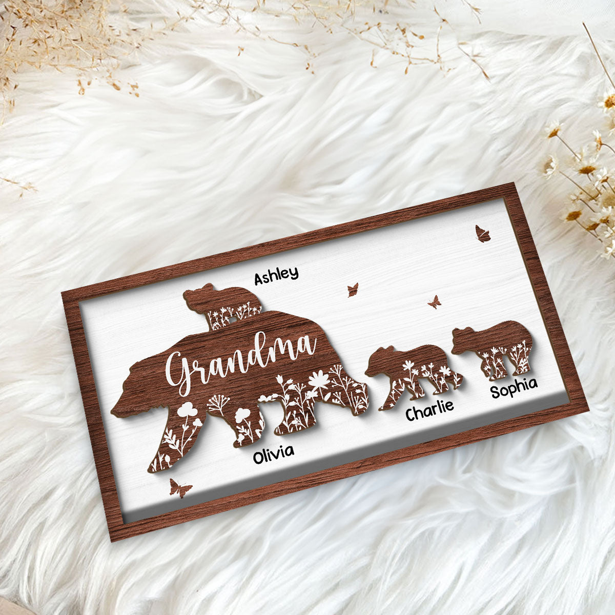 Mama Grandma Bear Personalized 2-layer Wooden Plaque