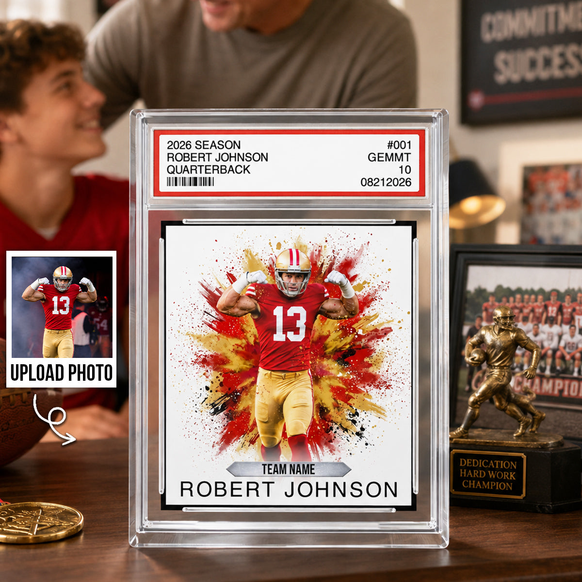 Sport Player Trading Card Style Custom Athlete Player Photo- Personalized Acrylic Block Plaque - Gift Keepsake For Football, Soccer, Baseball, Basketball Sport Players
