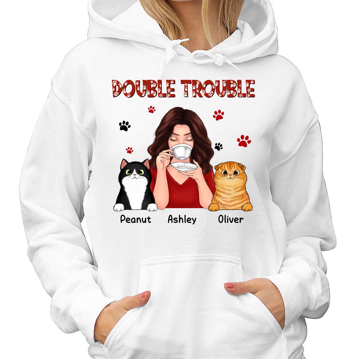 Double Trouble Coffee Girl Fluffy Cats With Paws Personalized Shirt