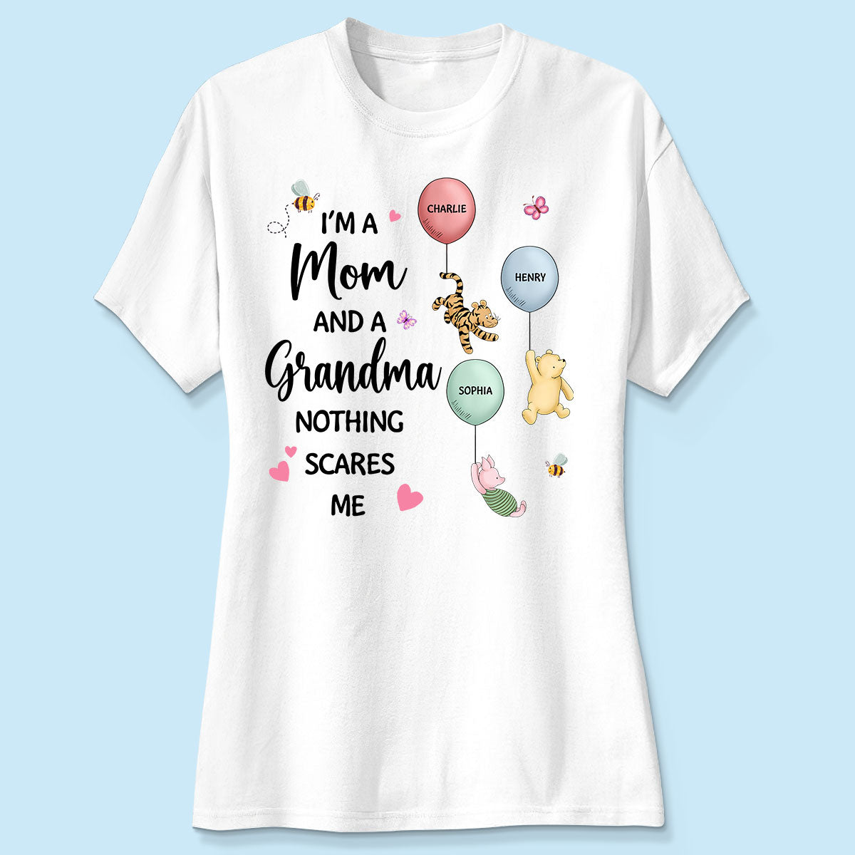 Nothing Scares Me I‘m A Mom And A Grandma Cute Characters Personalized Shirt