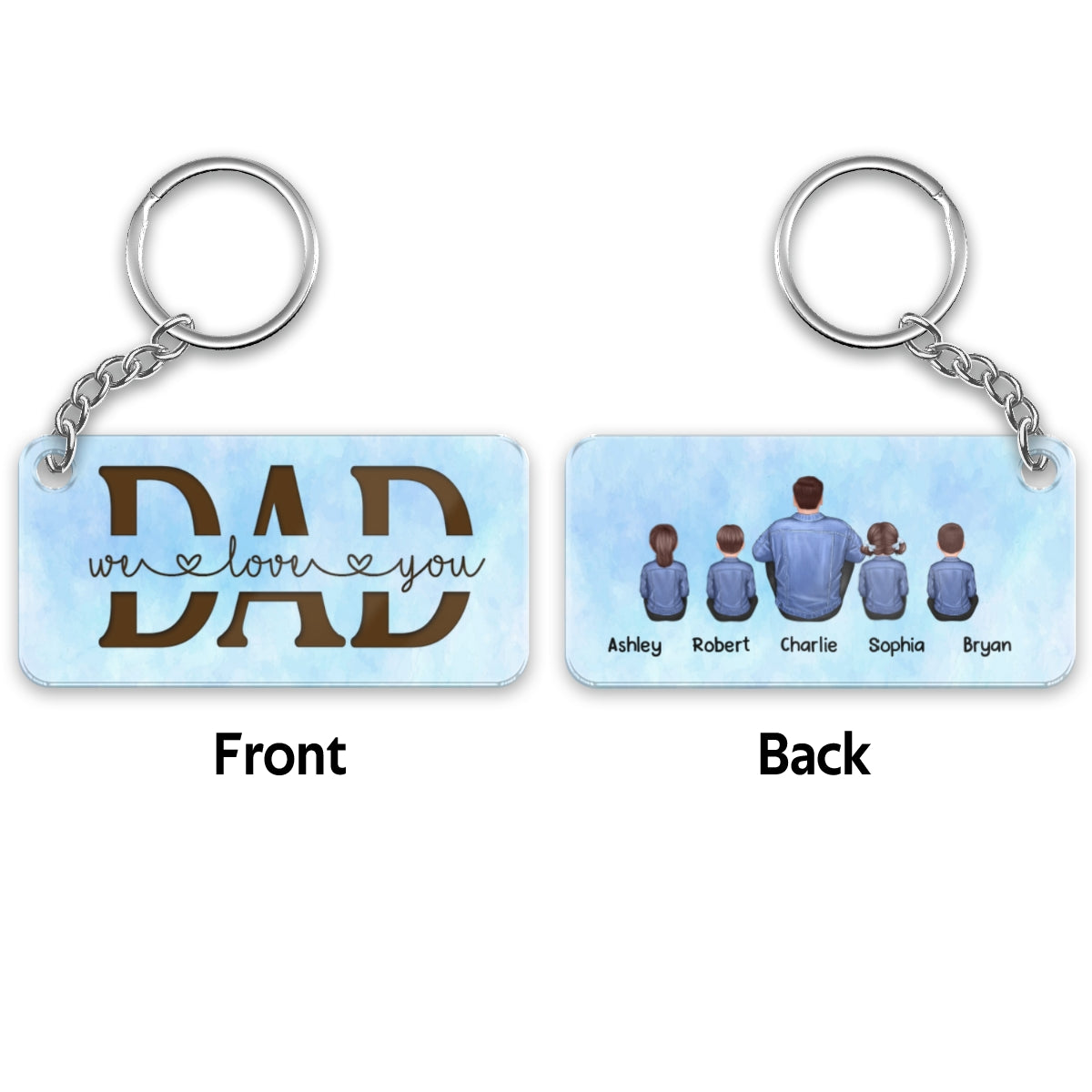 Best Dad Ever Denim Jacket Sitting Back View Personalized Acrylic Keychain