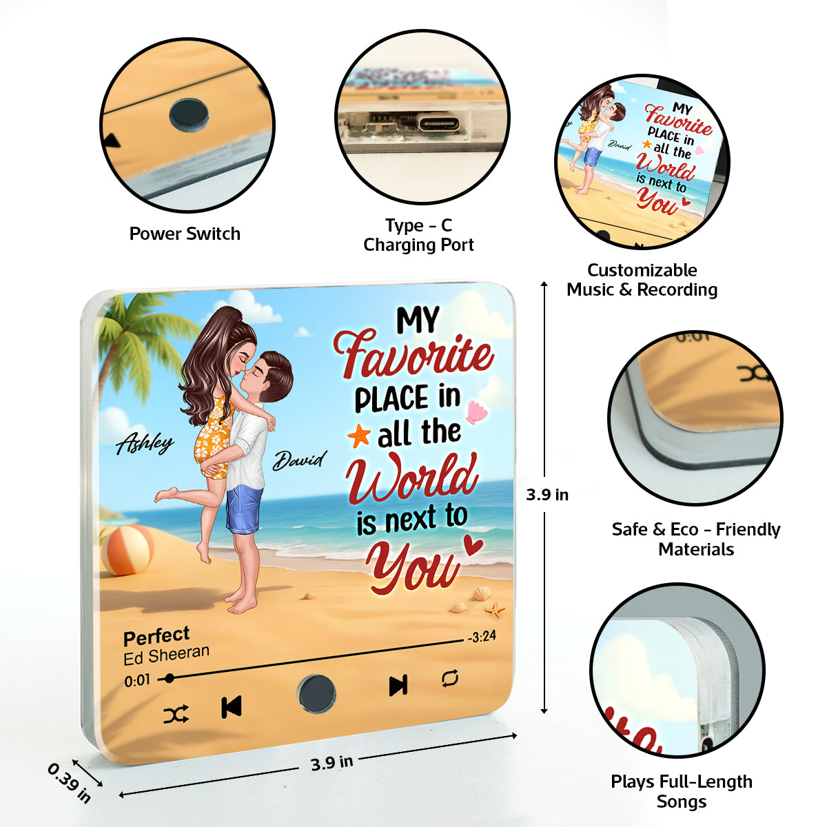 My Favorite Place in All the World is Next to You, Summer Hugging Couple Personalized Music Fridge Magnet