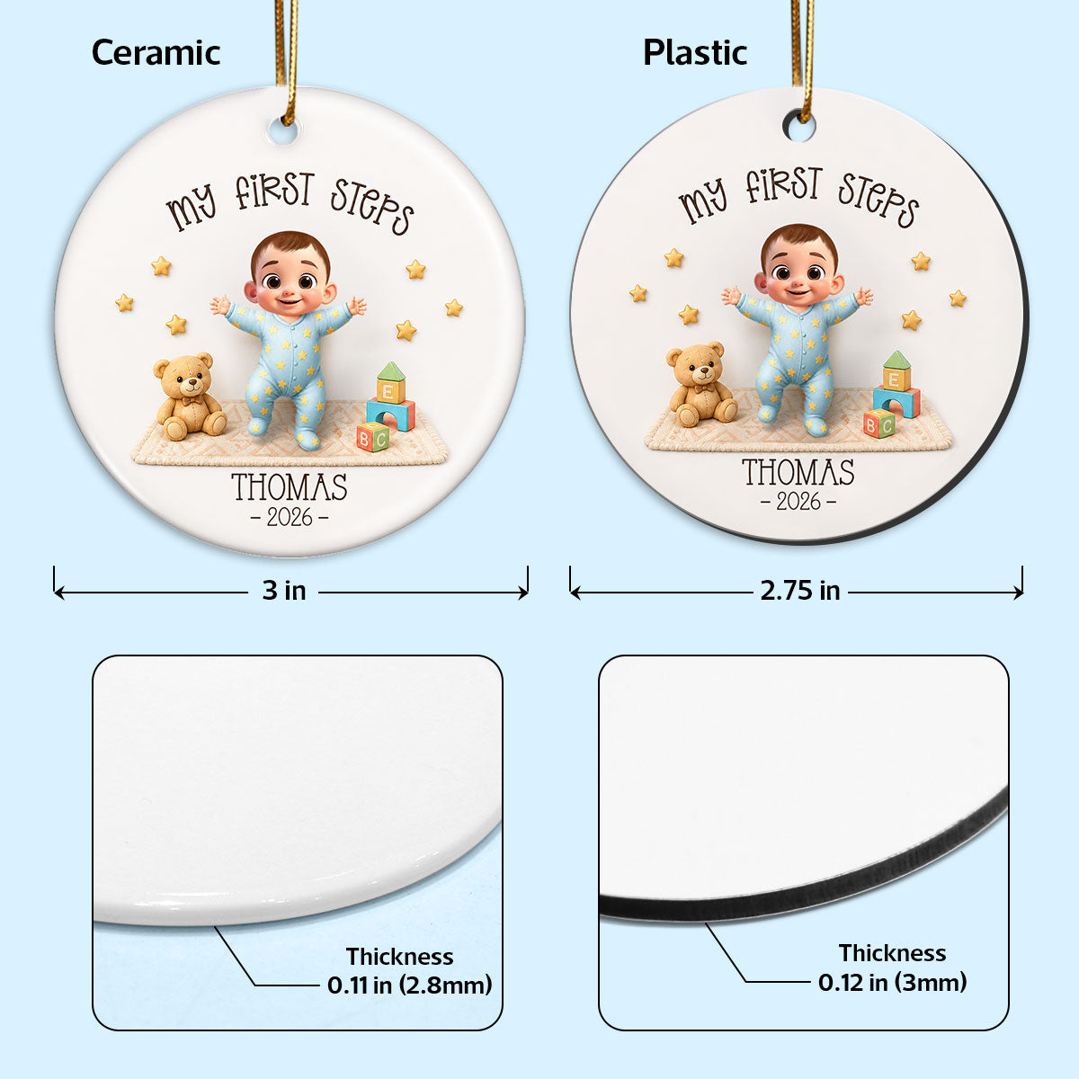 Baby First Steps Learned to Walk - Personalized Ceramic Ornament - Milestone Christmas Keepsake