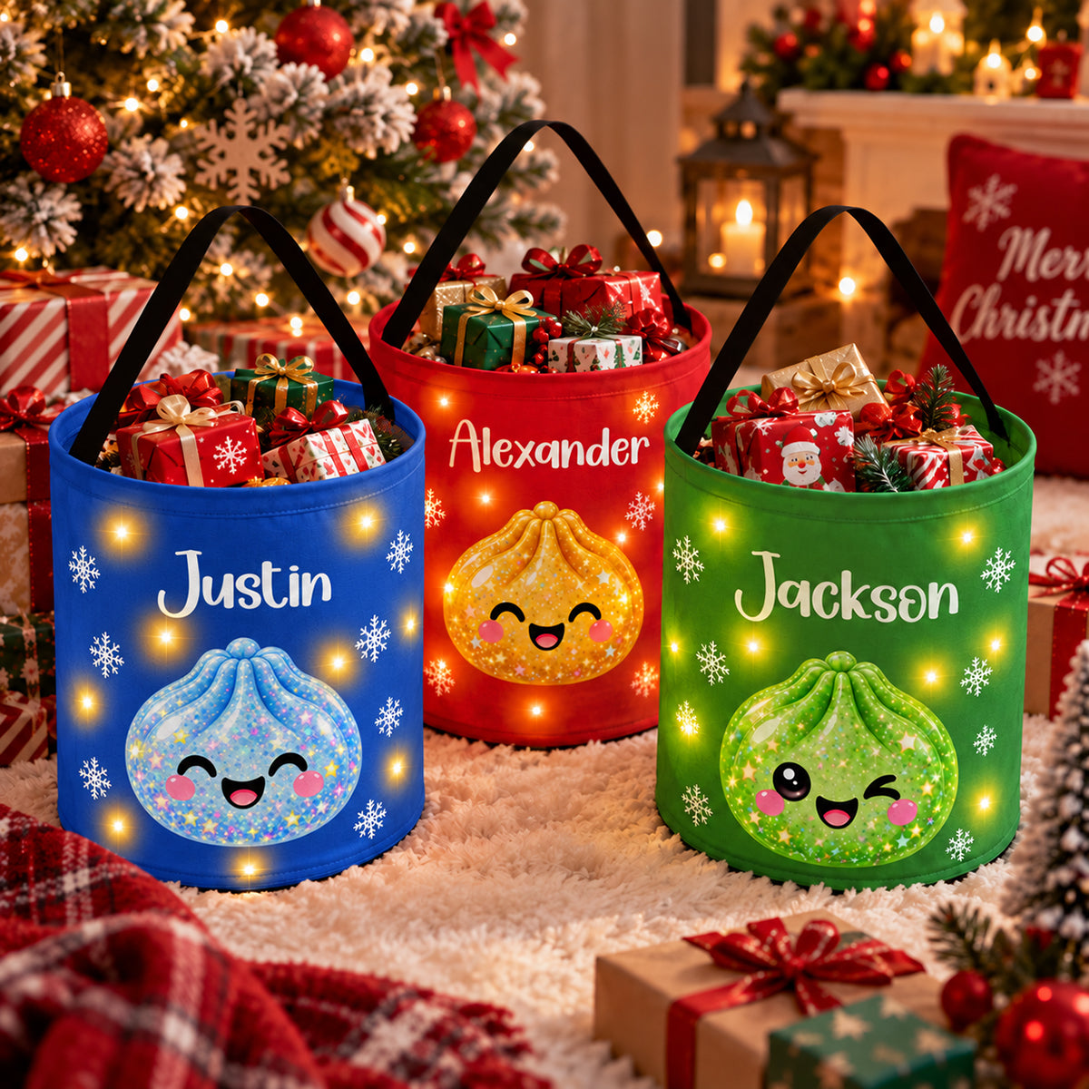 Cute Squishy Dumpling - Personalized Christmas Gift Bag - Holiday Gift Bag, Family Christmas Sack for Kids