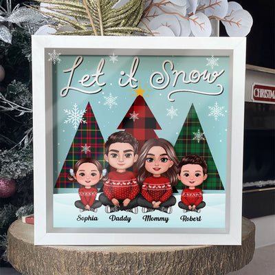 Let It Snow Family Sitting By Christmas Trees Personalized Shadow Box