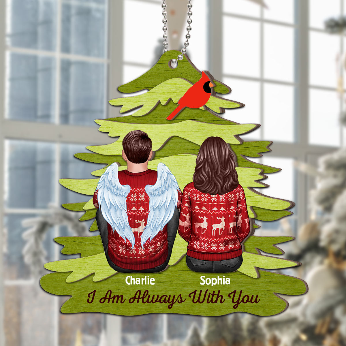 Rustic Red Cardinal I Am Always With You Personalized Christmas 2-Layer Wooden Ornament