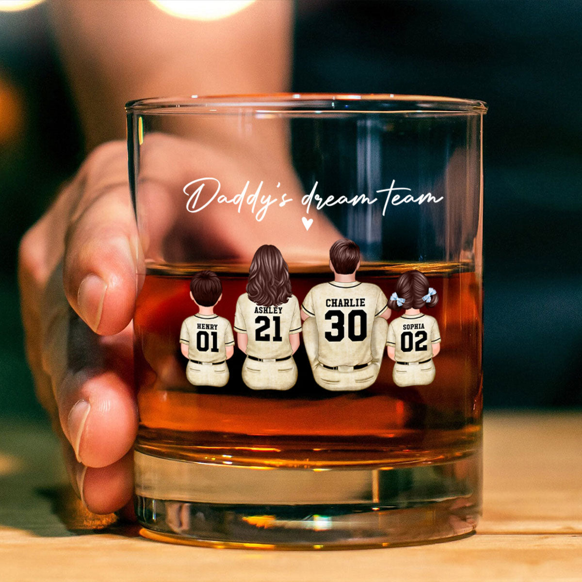 Retro Vintage Baseball Daddy's Dream Team Personalized Wine Glass, Father's Day Gift for Dad