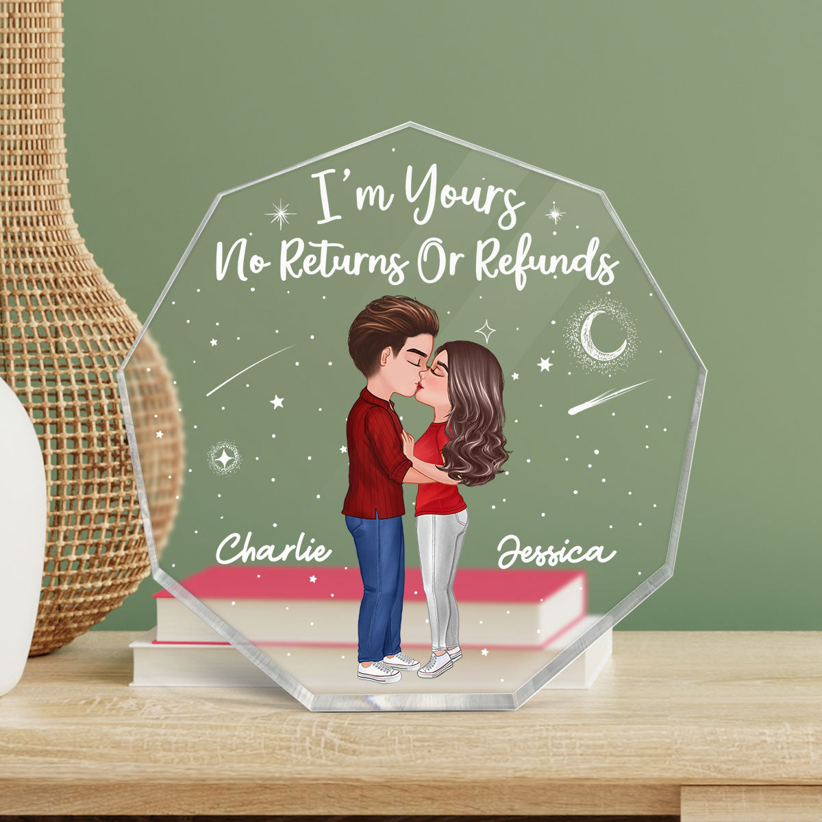 Doll Couple Kissing Personalized Nonagon Acrylic Plaque - Valentine‘s Day Gift - Anniversary Gift For Her - Gift For Him