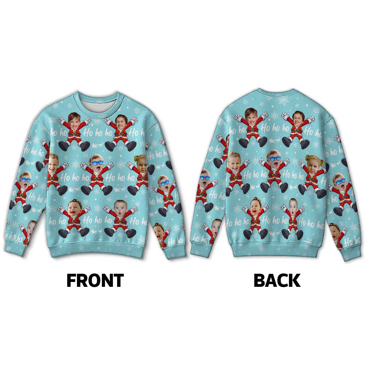 Ho Ho Ho Family Photo Upload Funny Christmas Personalized Faux Knit Ugly Sweater