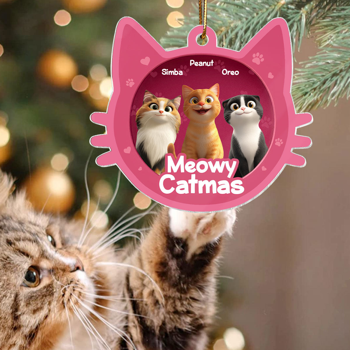 Meowy Catmas Cat Face 3D Effect Toy Box Personalized Acrylic Ornament, Christmas Gift for Cat Lovers