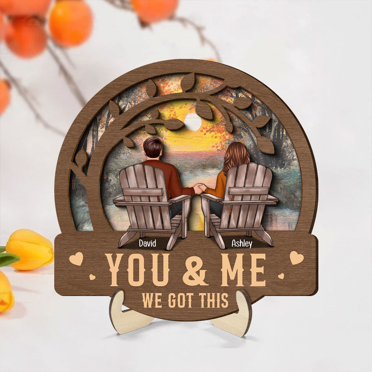 Couple Fall Season We Got This Sitting Back View Under Tree Personalized 2-Layer Wooden Plaque