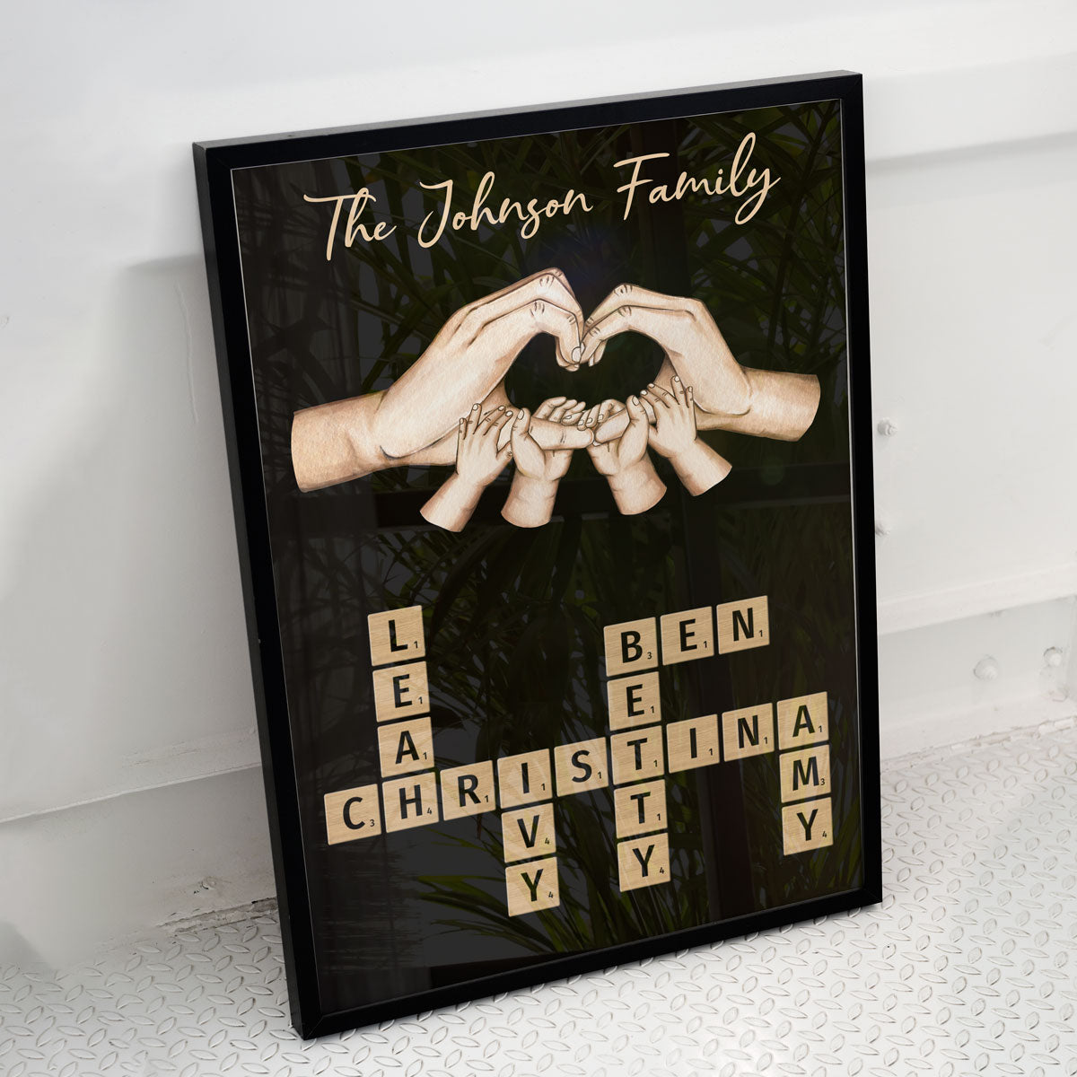 Family Heart Hands Crossword Puzzle Art Home Decor Personalized Poster