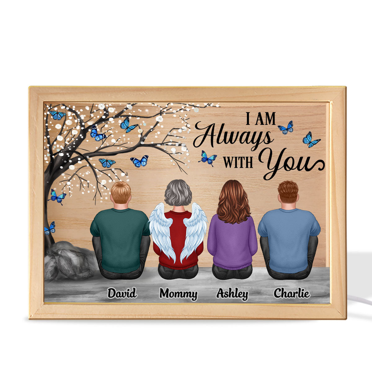 Always With You Family Dad Mom Kids Dogs Cats Blossom Tree Memorial Remembrance Sympathy Gift Personalized Wooden Frame Light Box