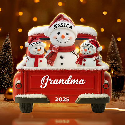 Snowman Grandma Grandkids Red Truck - Personalized Light Box