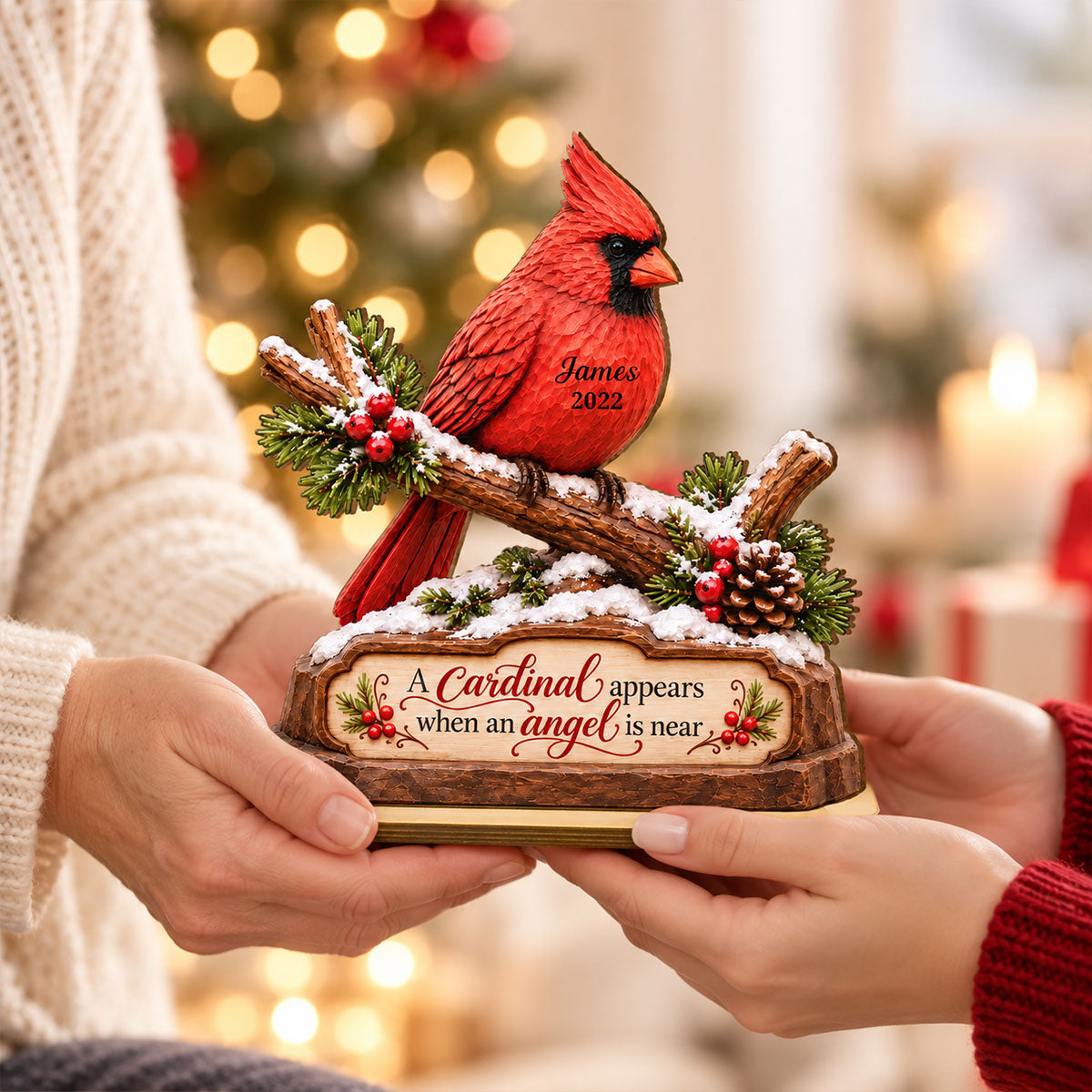 Cardinals On Snowy Branch Memorial - Personalized Wooden Plaque - Sympathy Gift for Loss of Loved One