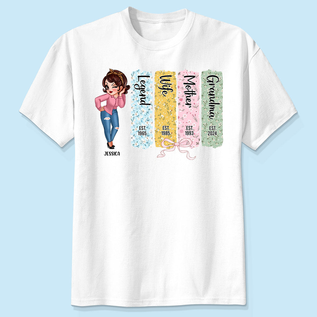 Floral Mom Grandma Est Bow Coquette Personalized Shirt, Gift